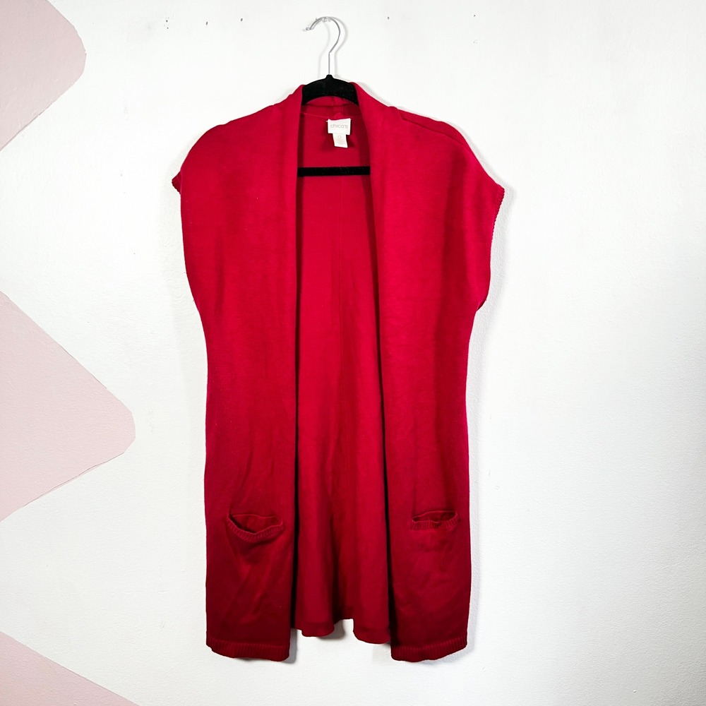 Chicos‎ Vest Womens 0 Red Sleeveless Cardigan Knit Boho Western